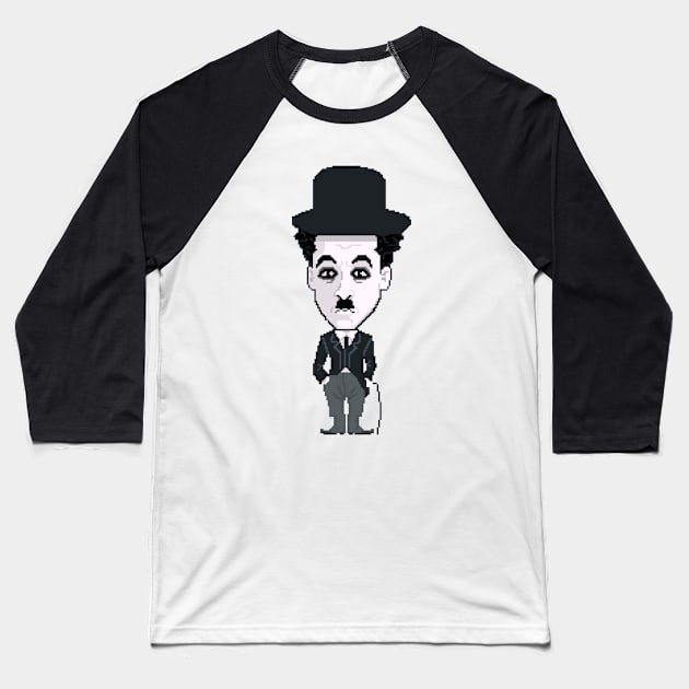 Charlie Chaplin: In Pixel Baseball T-Shirt by TommySniderArt